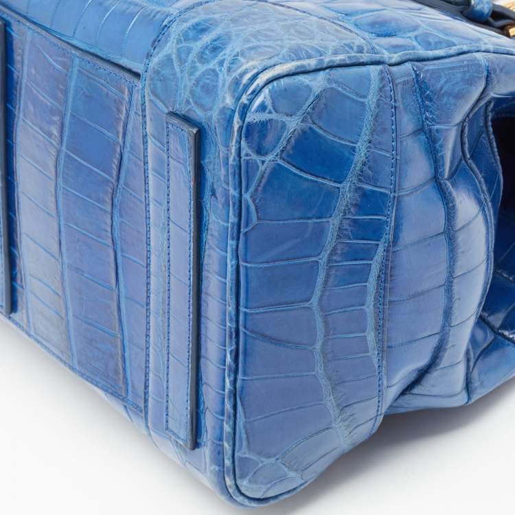 Pre Owned Ralph Lauren Blue Shine Crocodile Ricky 33 Tote