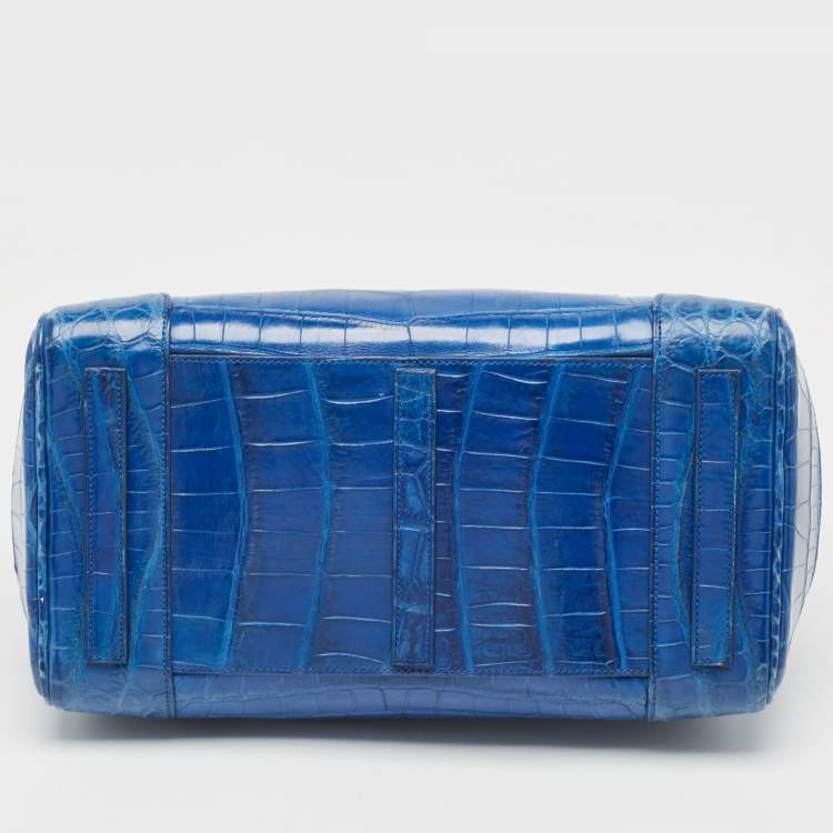 Pre Owned Ralph Lauren Blue Shine Crocodile Ricky 33 Tote