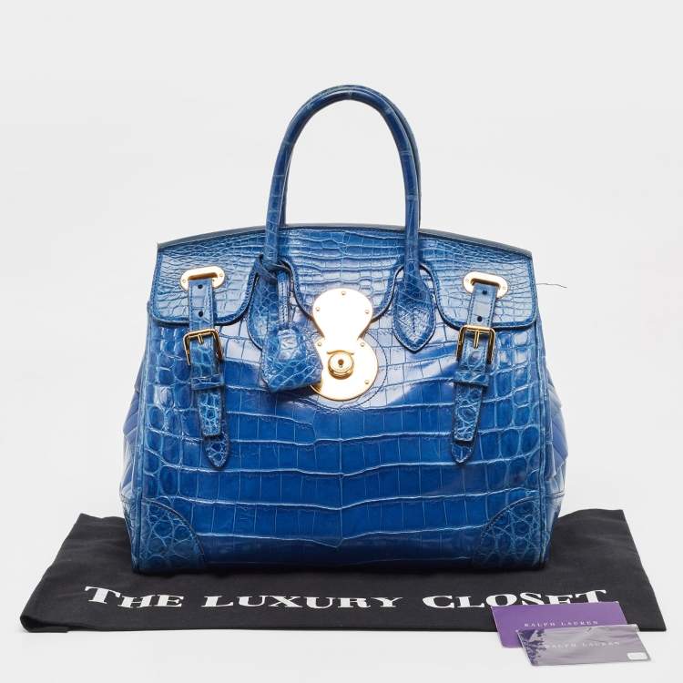 Pre Owned Ralph Lauren Blue Shine Crocodile Ricky 33 Tote