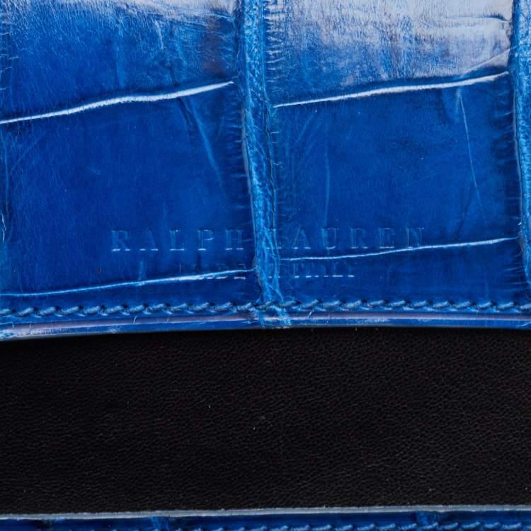 Pre Owned Ralph Lauren Blue Shine Crocodile Ricky 33 Tote