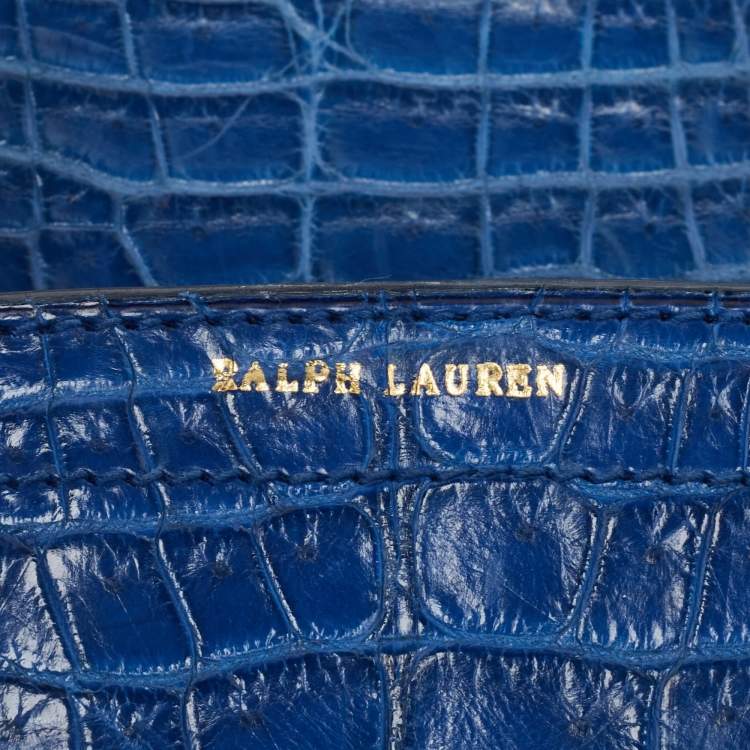 Pre Owned Ralph Lauren Blue Shine Crocodile Ricky 33 Tote
