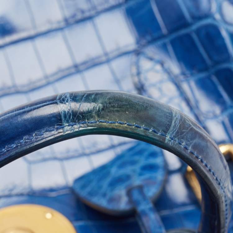 Pre Owned Ralph Lauren Blue Shine Crocodile Ricky 33 Tote