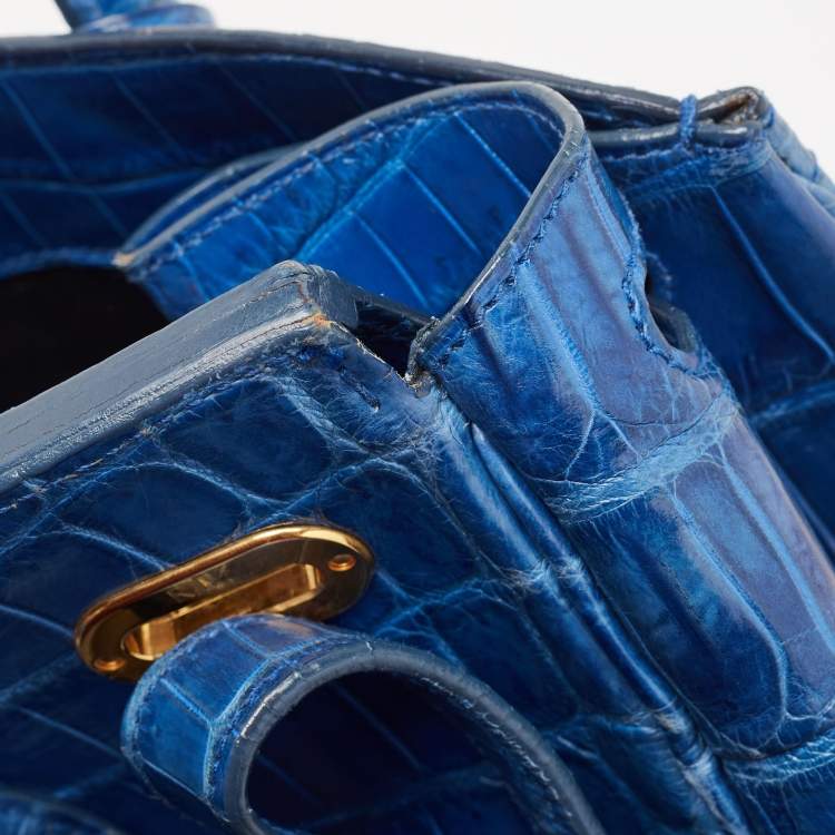 Pre Owned Ralph Lauren Blue Shine Crocodile Ricky 33 Tote