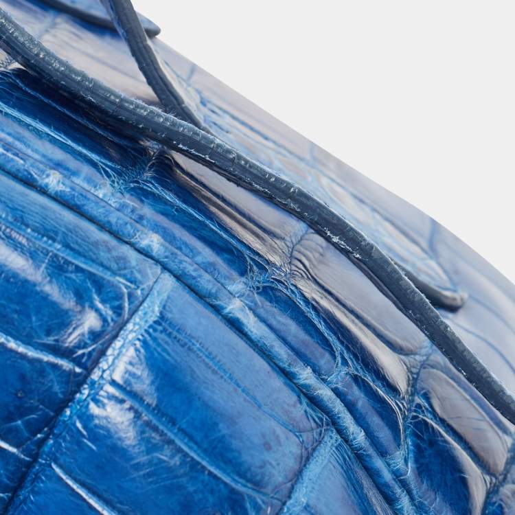 Pre Owned Ralph Lauren Blue Shine Crocodile Ricky 33 Tote