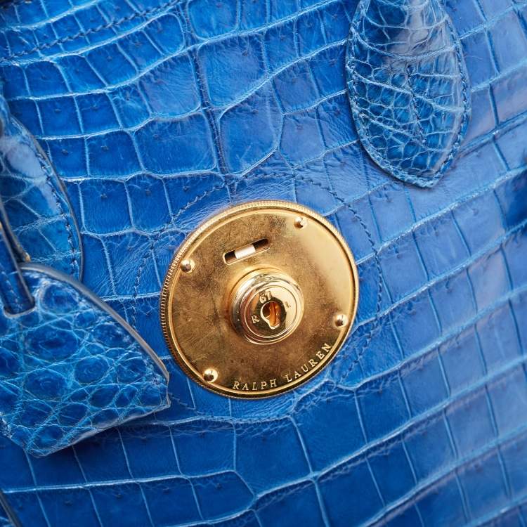 Pre Owned Ralph Lauren Blue Shine Crocodile Ricky 33 Tote