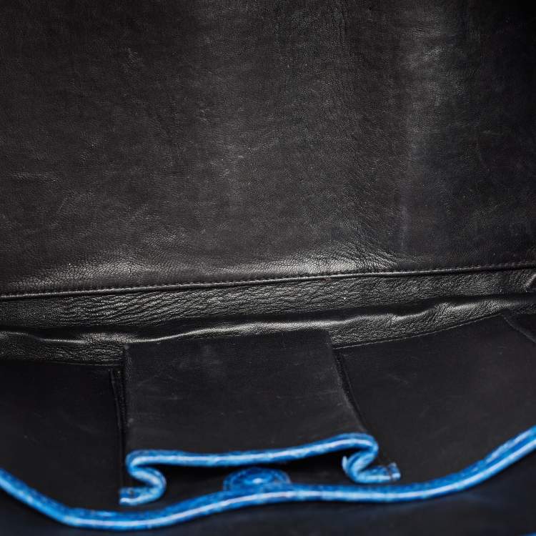 Pre Owned Ralph Lauren Blue Shine Crocodile Ricky 33 Tote