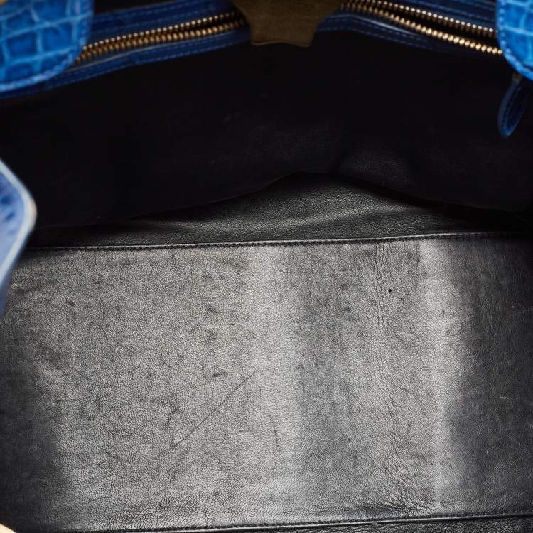 Pre Owned Ralph Lauren Blue Shine Crocodile Ricky 33 Tote