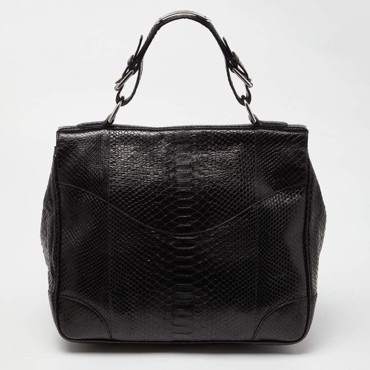 Pre Owned Ralph Lauren Black Python Flap Buckle Top Handle Bag