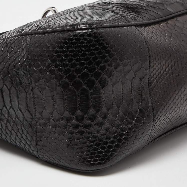 Pre Owned Ralph Lauren Black Python Flap Buckle Top Handle Bag