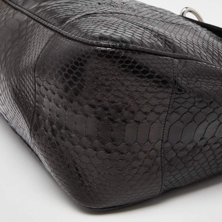 Pre Owned Ralph Lauren Black Python Flap Buckle Top Handle Bag