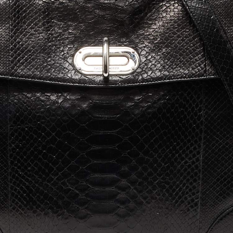 Pre Owned Ralph Lauren Black Python Flap Buckle Top Handle Bag