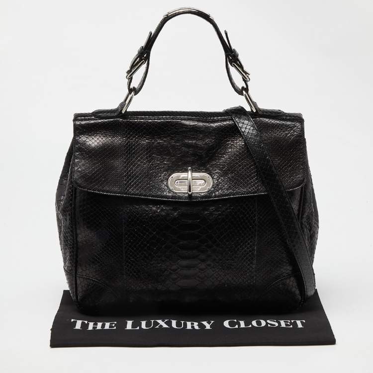Pre Owned Ralph Lauren Black Python Flap Buckle Top Handle Bag