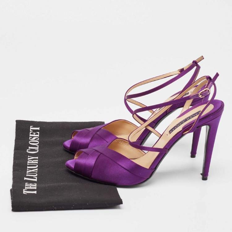 Pre Owned Ralph Lauren Purple Satin Ankle Strap Sandals Size 40