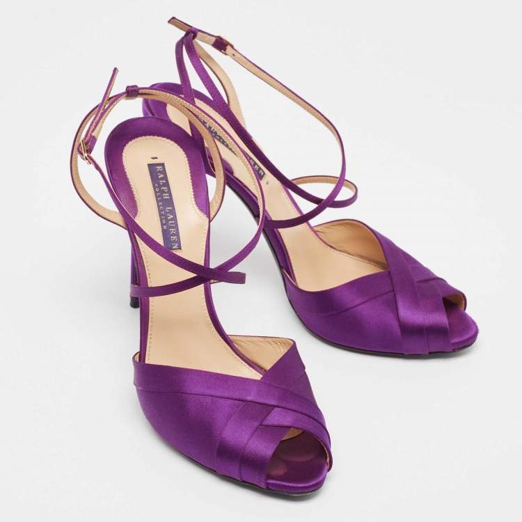 Pre Owned Ralph Lauren Purple Satin Ankle Strap Sandals Size 40
