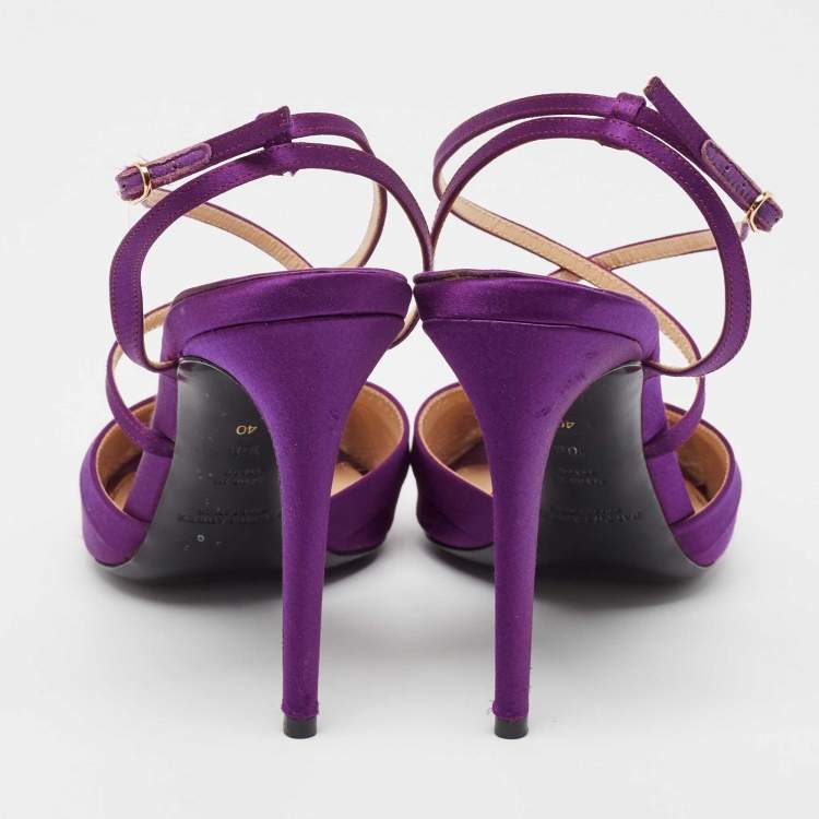 Pre Owned Ralph Lauren Purple Satin Ankle Strap Sandals Size 40