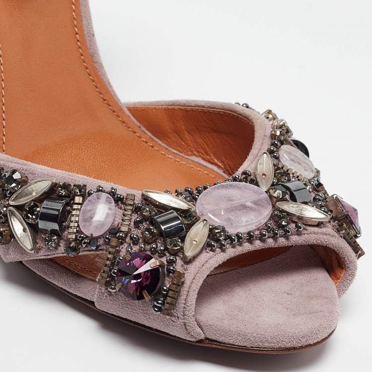 Pre Owned Ralph Lauren Purple Suede Crystal Embellished Ankle Strap Sandals Size 39