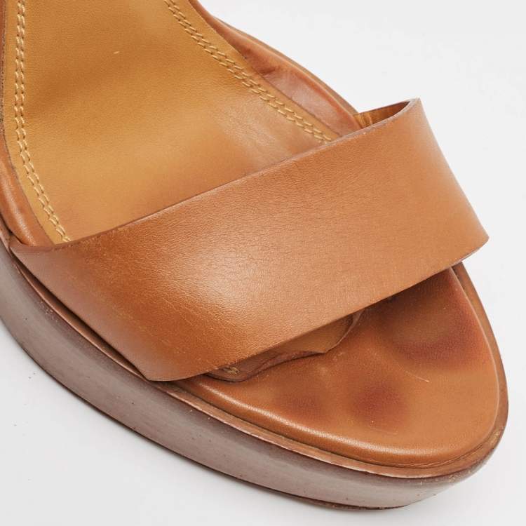 Pre Owned Ralph Lauren Brown Leather Ankle Strap Sandals 40