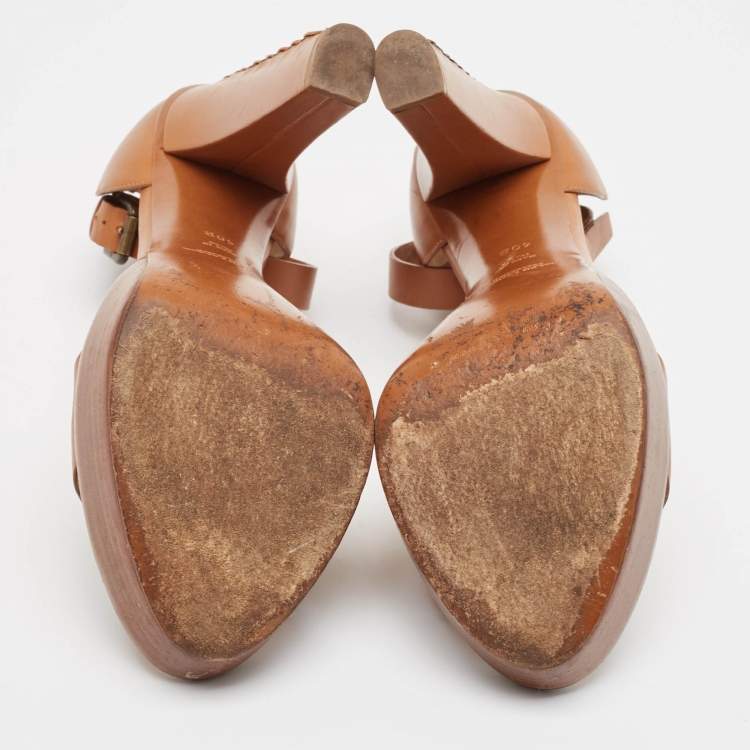 Pre Owned Ralph Lauren Brown Leather Ankle Strap Sandals 40