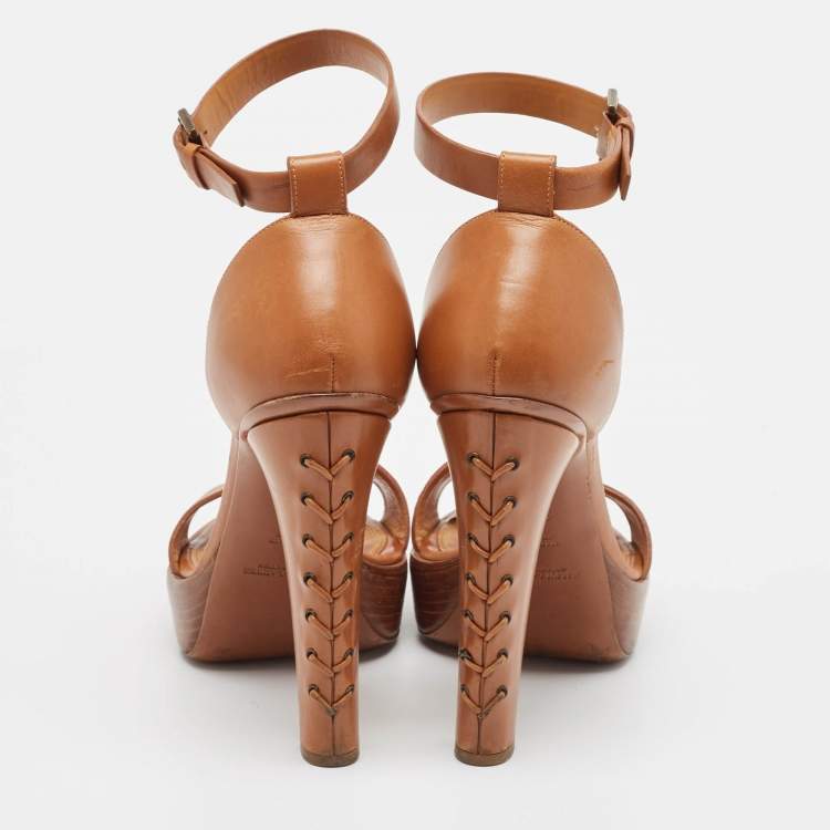 Pre Owned Ralph Lauren Brown Leather Ankle Strap Sandals 40