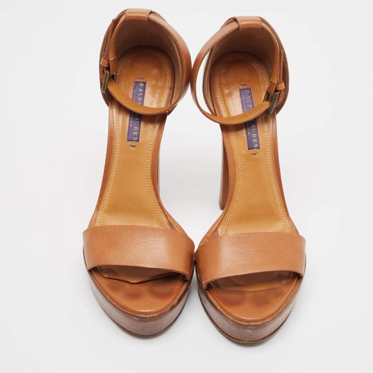 Pre Owned Ralph Lauren Brown Leather Ankle Strap Sandals 40