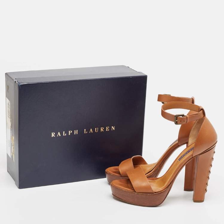 Pre Owned Ralph Lauren Brown Leather Ankle Strap Sandals 40