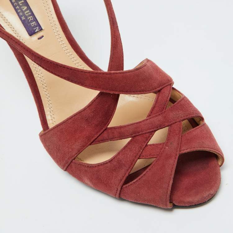 Pre Owned Ralph Lauren Rust Red Suede Arianna Peep Toe Sandals Size 39