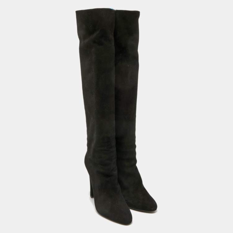 Pre Owned Ralph Lauren Black Suede Knee Length Boots Size 38