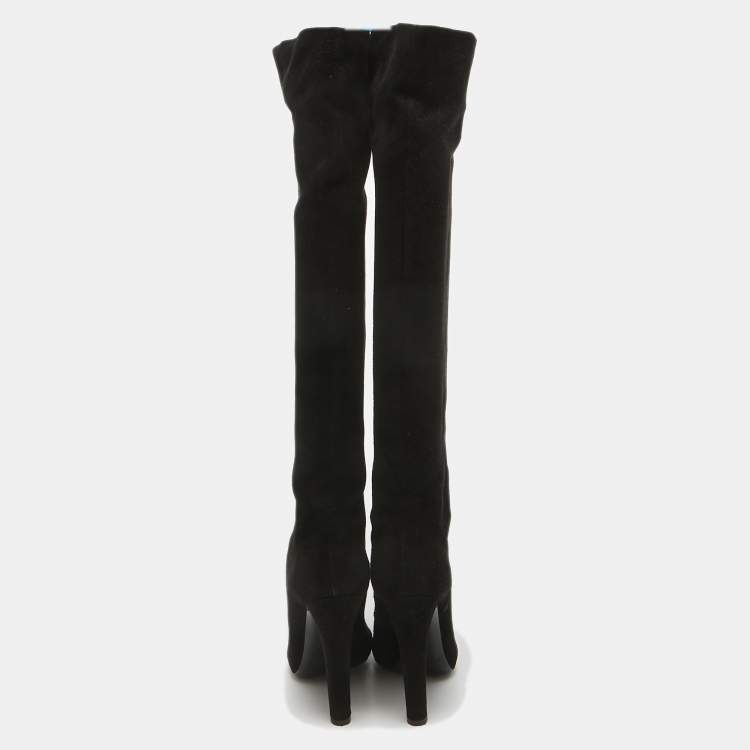 Pre Owned Ralph Lauren Black Suede Knee Length Boots Size 38