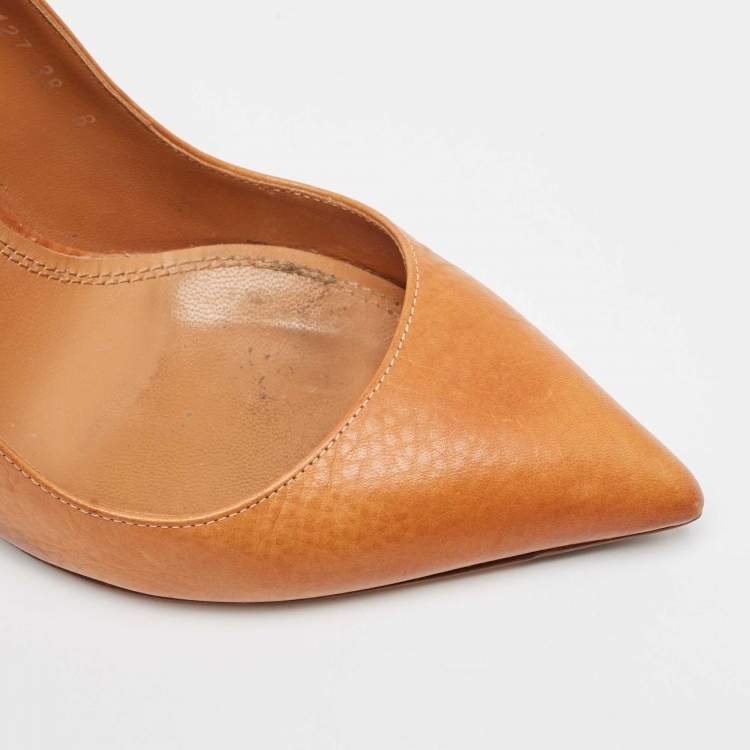 Pre Owned Ralph Lauren Orange Leather Pointed Toe Pumps Size 38