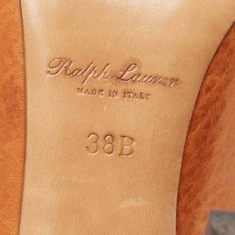Pre Owned Ralph Lauren Orange Leather Pointed Toe Pumps Size 38