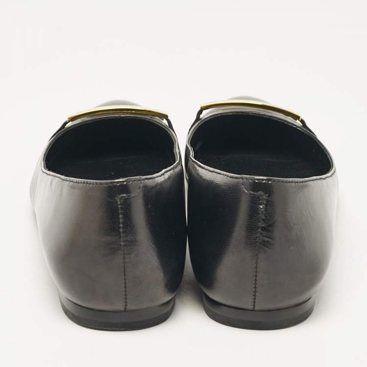 Pre Owned Ralph Lauren Black Leather Ballet Flats Size 38