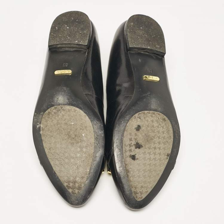 Pre Owned Ralph Lauren Black Leather Ballet Flats Size 38