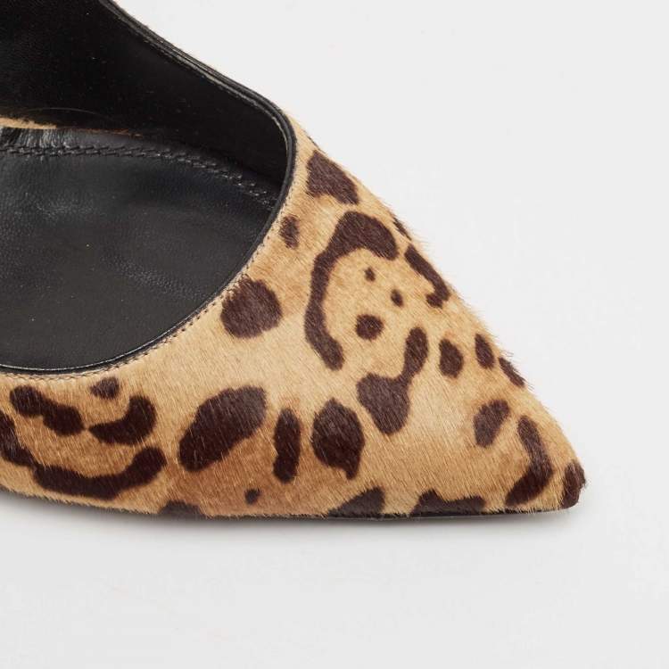 مملوكة مسبقًا Ralph Lauren Brown Leopard Print Calf Hair Pointed Toe Pumps Size 38.5