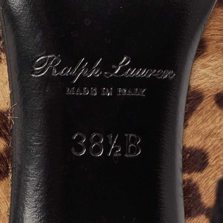 مملوكة مسبقًا Ralph Lauren Brown Leopard Print Calf Hair Pointed Toe Pumps Size 38.5