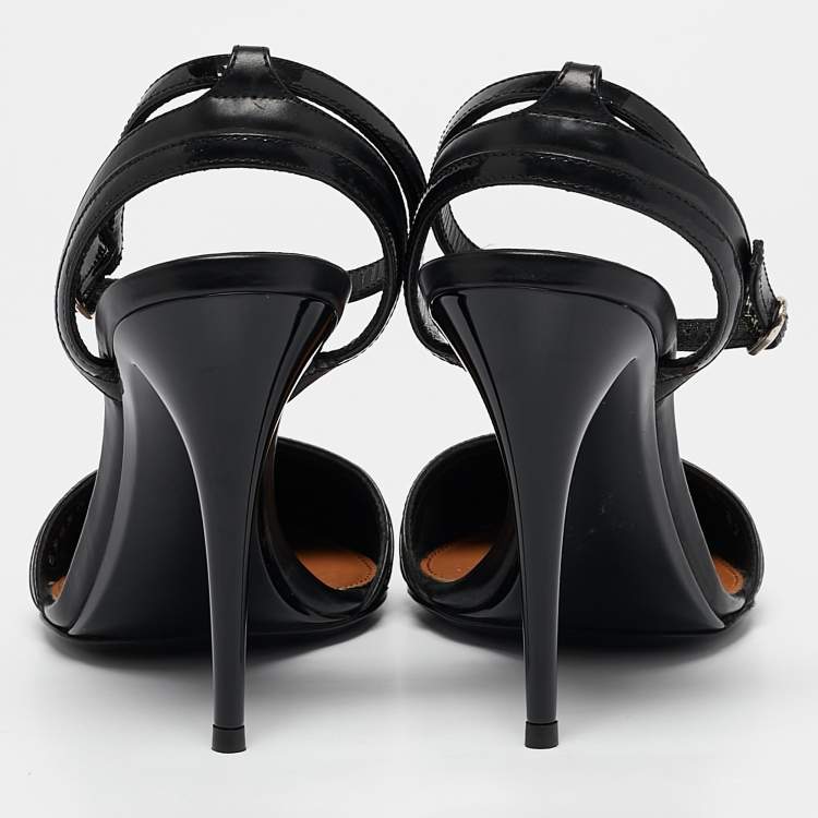 Pre Owned Ralph Lauren Black Leather and Patent Leather Ankle Strap  Pumps Size 37