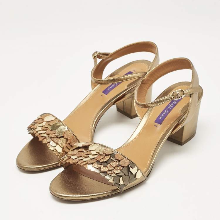 Pre Owned Ralph Lauren Brown Leather Ankle Strap Sandals Size 39.5