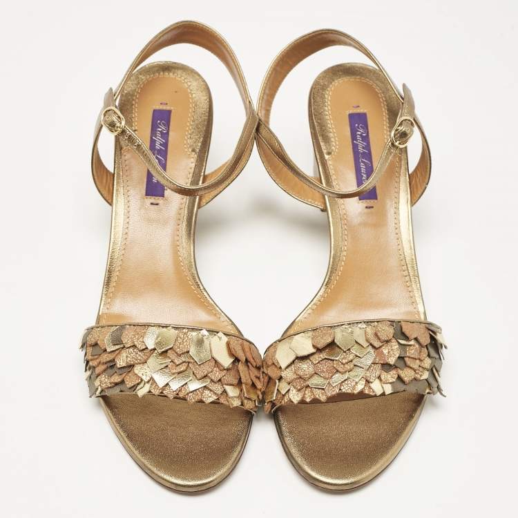 Pre Owned Ralph Lauren Brown Leather Ankle Strap Sandals Size 39.5