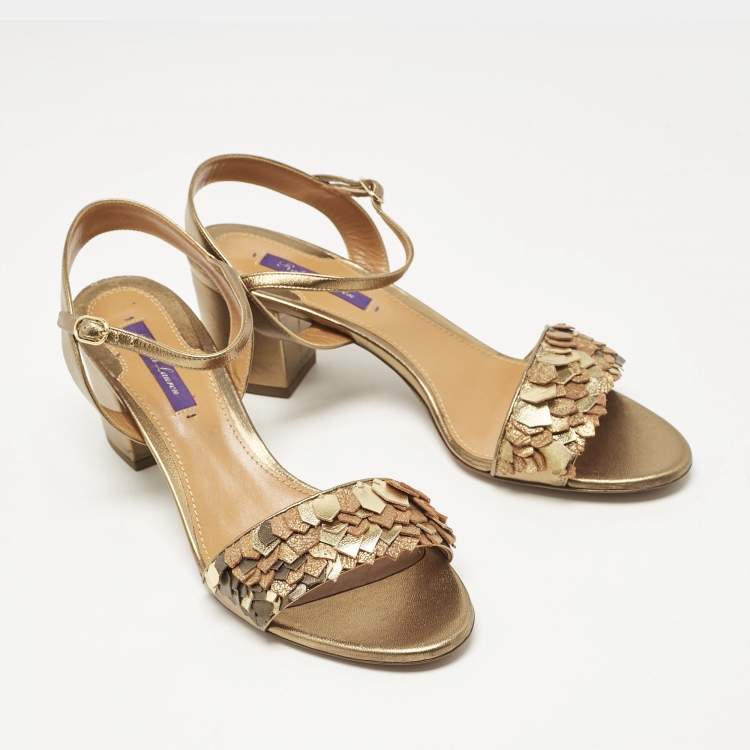 Pre Owned Ralph Lauren Brown Leather Ankle Strap Sandals Size 39.5