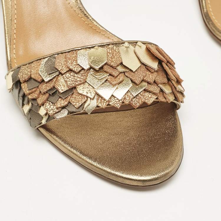 Pre Owned Ralph Lauren Brown Leather Ankle Strap Sandals Size 39.5