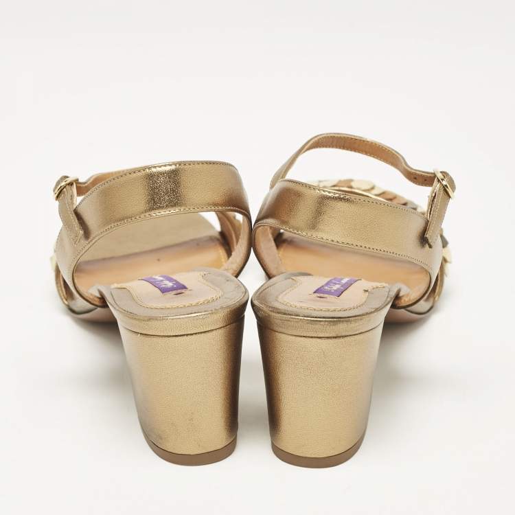 Pre Owned Ralph Lauren Brown Leather Ankle Strap Sandals Size 39.5