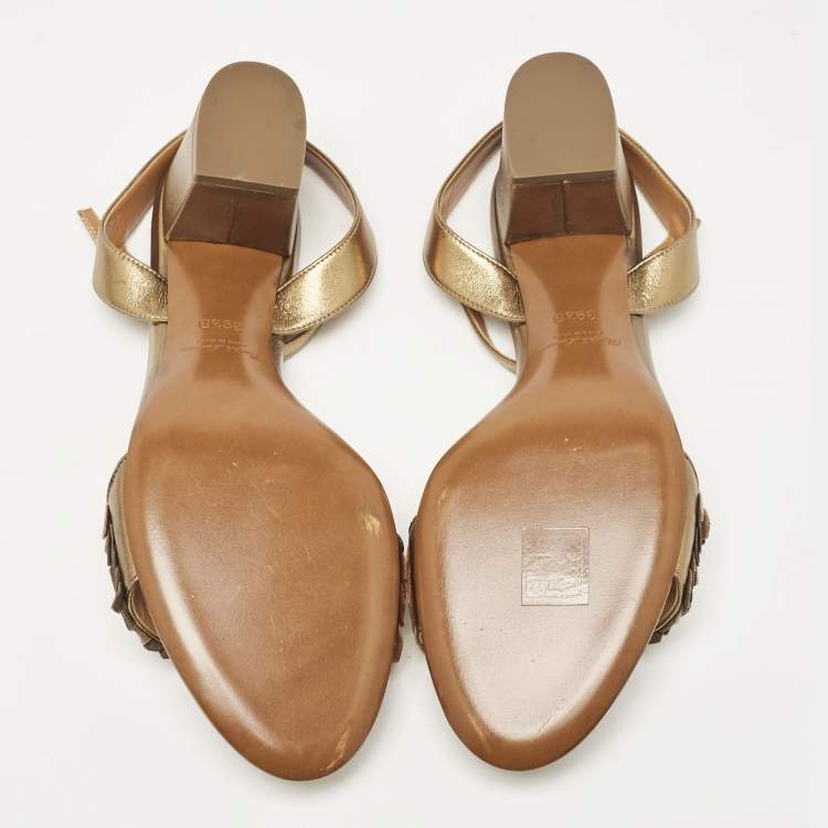Pre Owned Ralph Lauren Brown Leather Ankle Strap Sandals Size 39.5