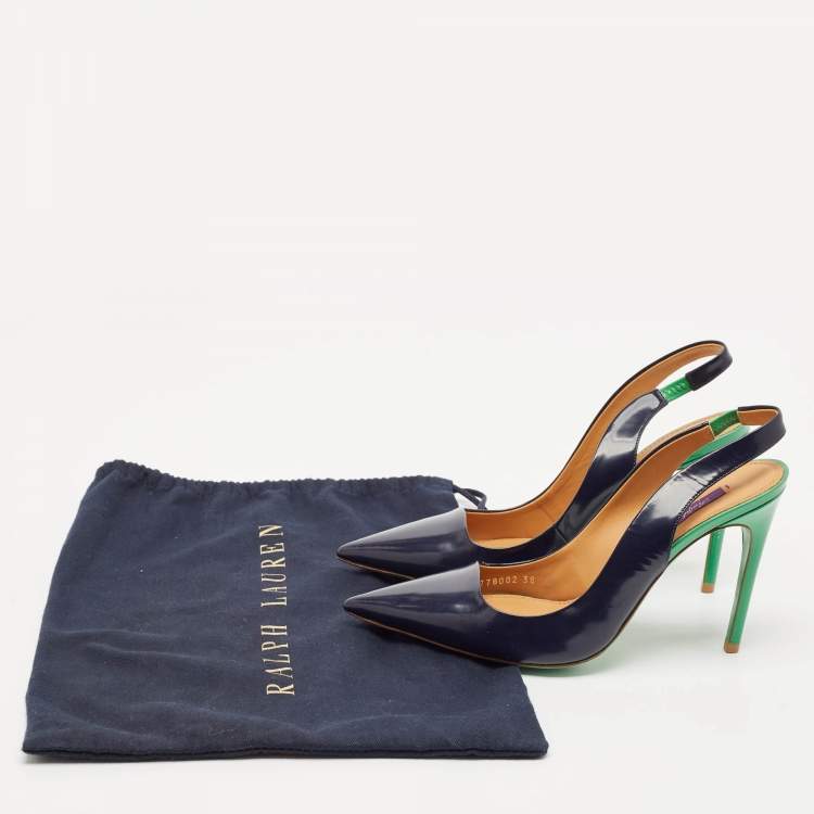 Pre Owned Ralph Lauren Navy Blue Leather Pointed Toe Slingback Pumps Size 38