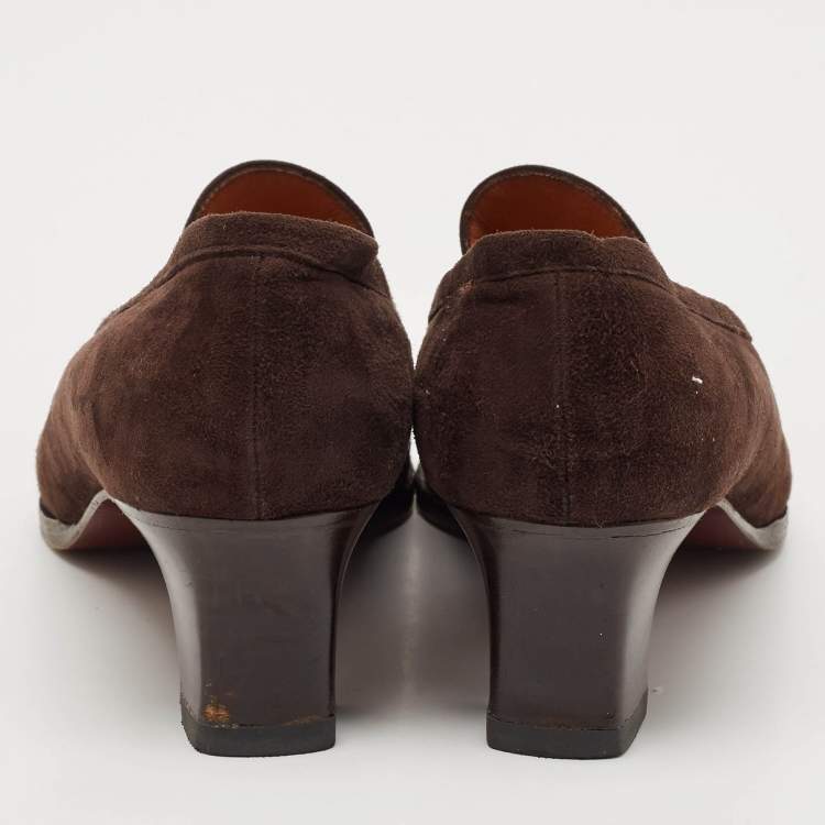 Pre Owned Ralph Lauren Brown Suede Loafer Pumps Size 38