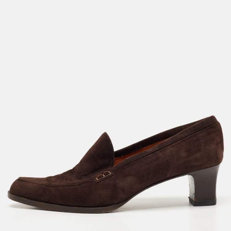 Pre Owned Ralph Lauren Brown Suede Loafer Pumps Size 38