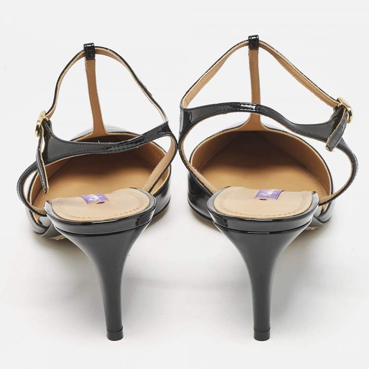 Pre Owned Ralph Lauren Black Patent Leather Ankle Strap  Pumps Size 38