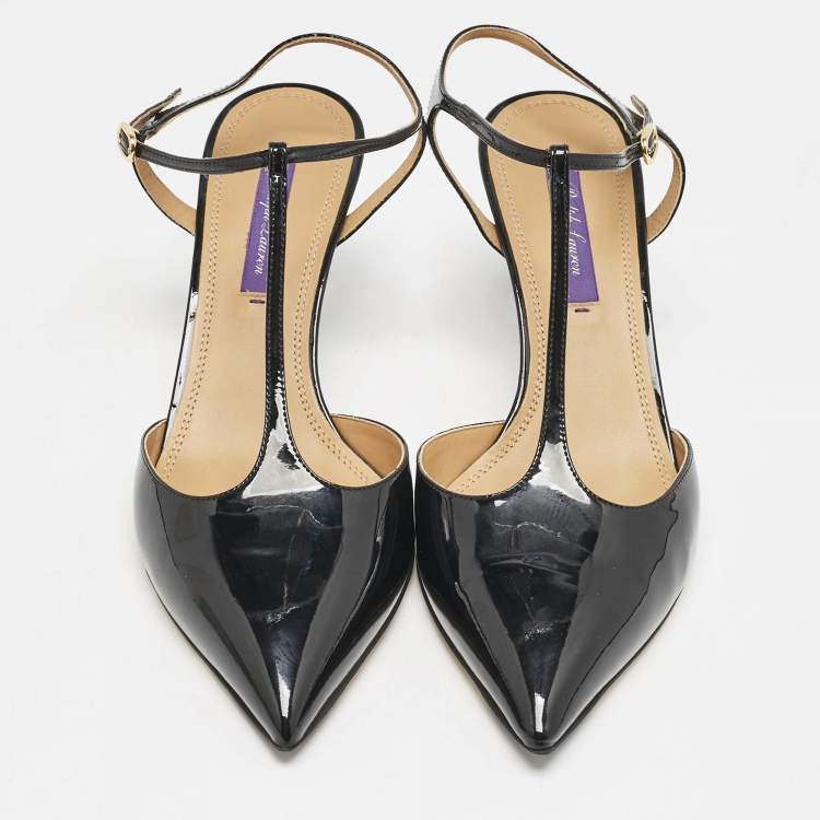 Pre Owned Ralph Lauren Black Patent Leather Ankle Strap  Pumps Size 38