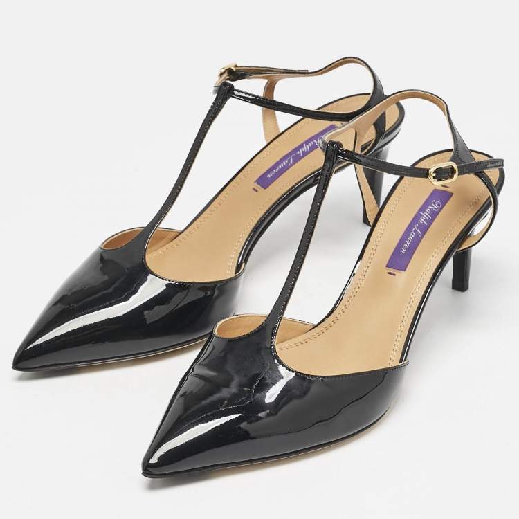 Pre Owned Ralph Lauren Black Patent Leather Ankle Strap  Pumps Size 38