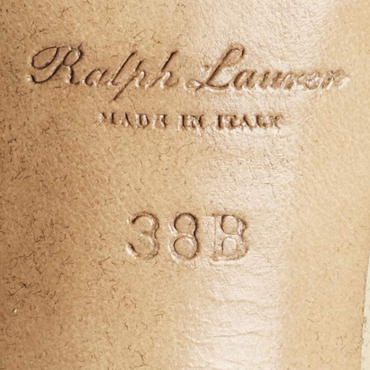 Pre Owned Ralph Lauren Beige Patent Leather Crisscross Ankle Strap Sandals Size 38