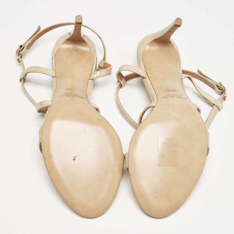 Pre Owned Ralph Lauren Beige Patent Leather Crisscross Ankle Strap Sandals Size 38
