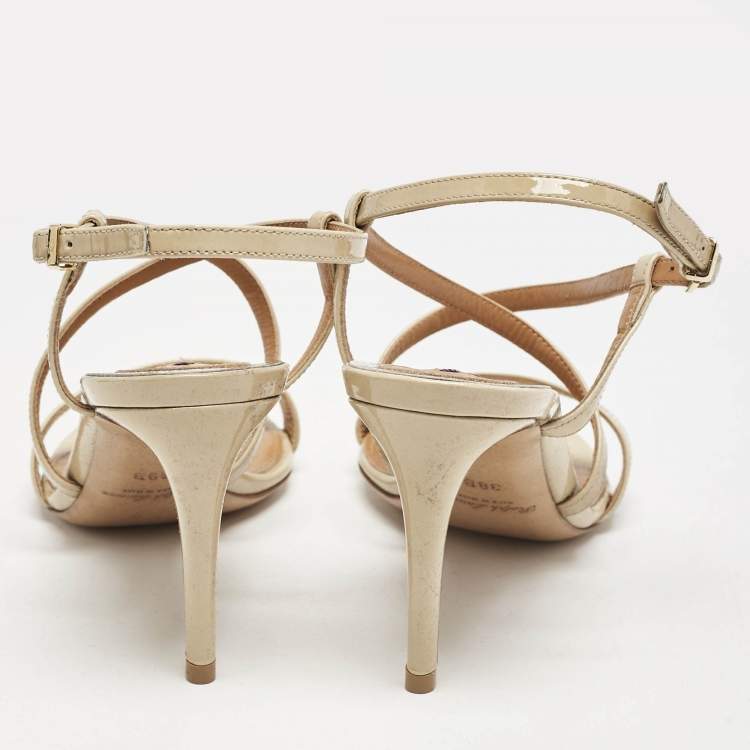 Pre Owned Ralph Lauren Beige Patent Leather Crisscross Ankle Strap Sandals Size 38